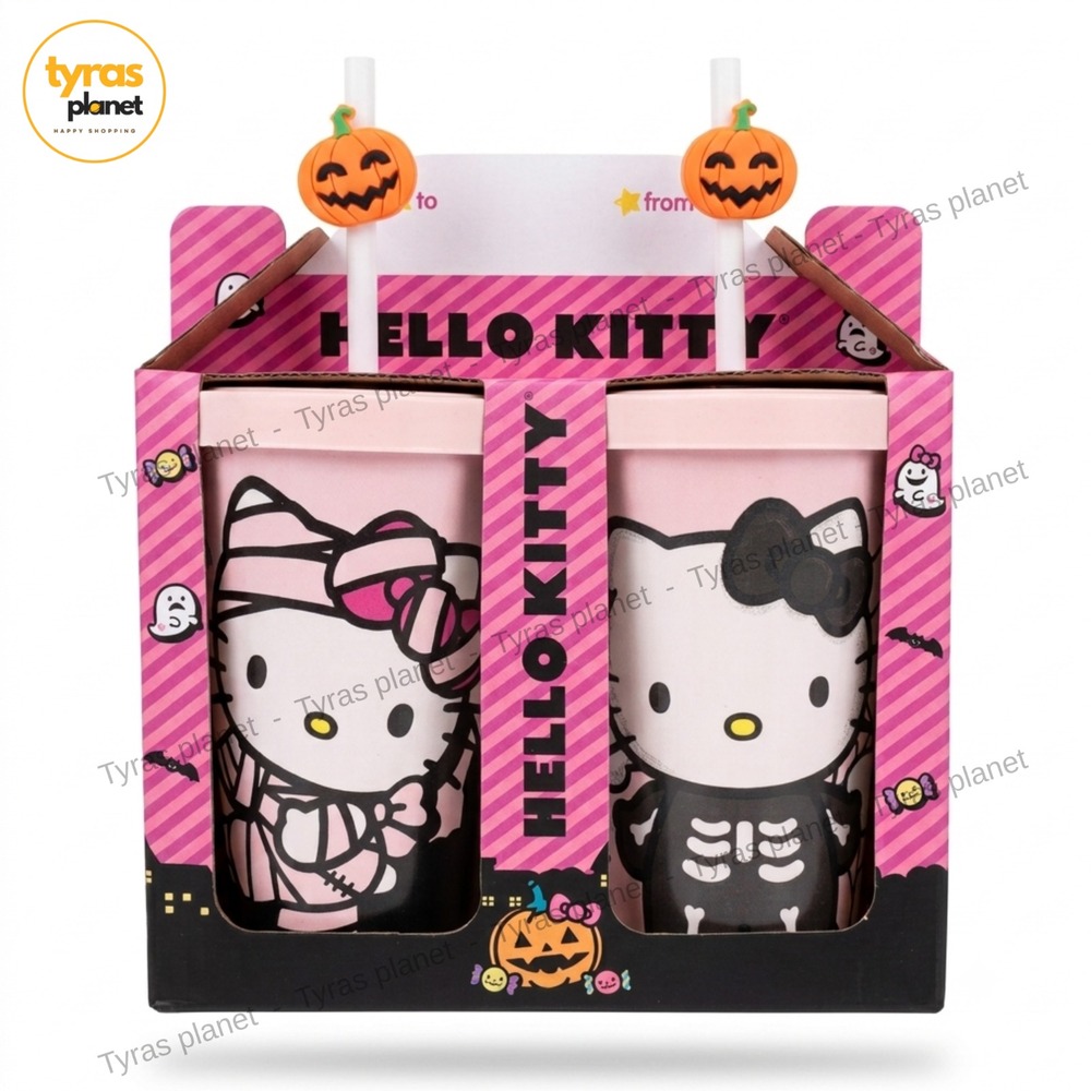 Hello Kitty Sanrio Halloween 2 Cups With Straws Spooky Season Tumbler Set Pink